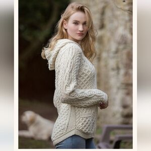 Aran Mor Wool Cable Knit Hoodie Sweater